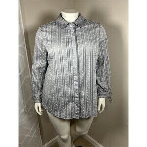 Lane Bryant Shirt 20 Gray Cotton Button Up Classic Casual Workwear Office Clean